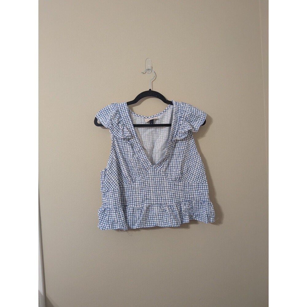 Universal Thread Women's Blue & White Gingham Flutter Sleeve Peplum Top XXL